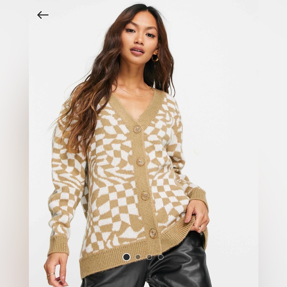 ASOS DESIGN Oversized Cardigan in Distorted Check Pattern